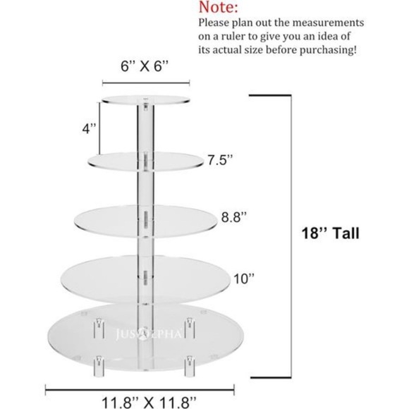 5 Tier Round Acrylic Cupcake Stand-Cake Stand-Dessert Stand, Cupcake Tower - Picture 2 of 9